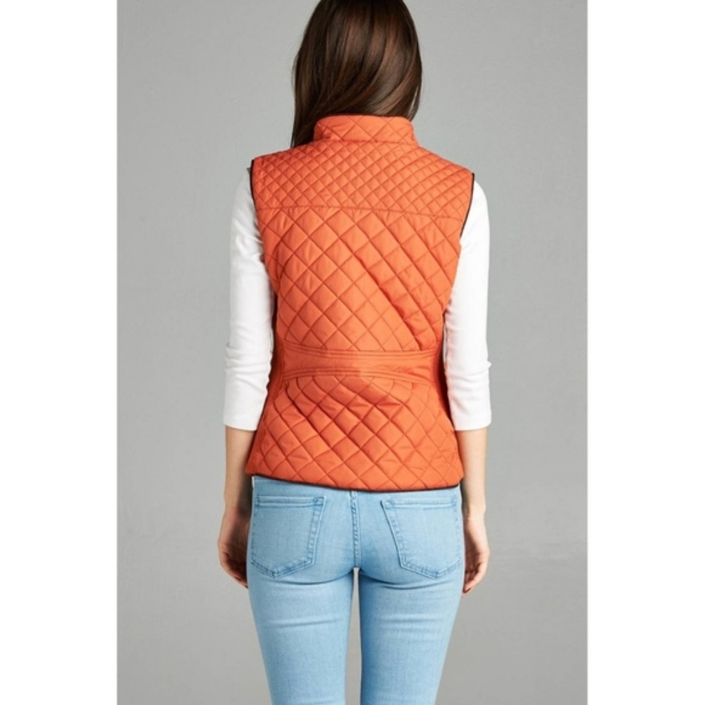 Black Basic Zippered Vest with Suede Piping Detail - Picture 3 of 5